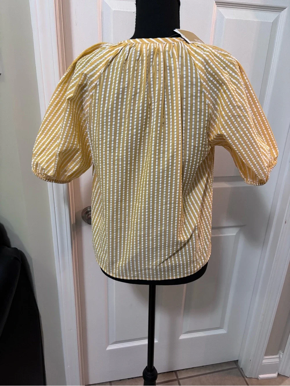 Michael Kors Yellow and White Striped Tie-Neck Blouse